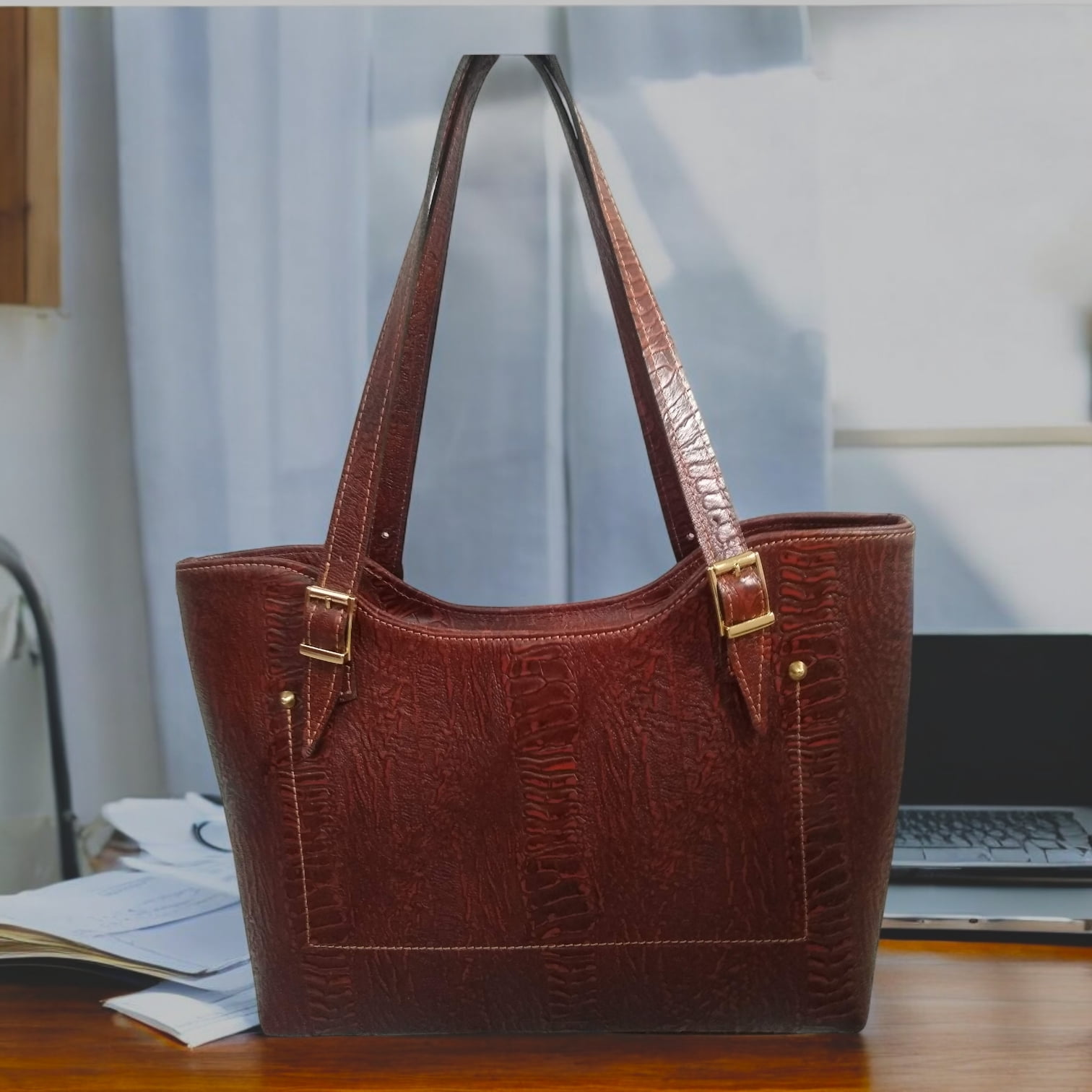 Bolsa de couro grande Croco