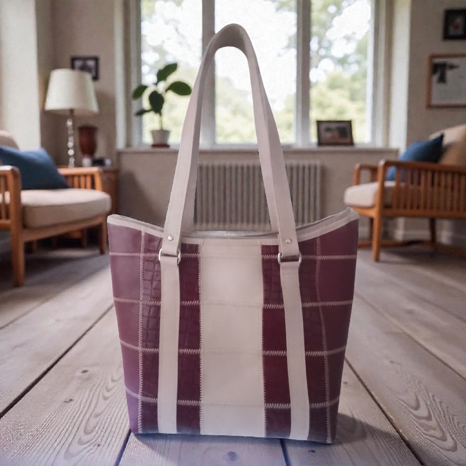 Bolsa de couro grande em patchwork