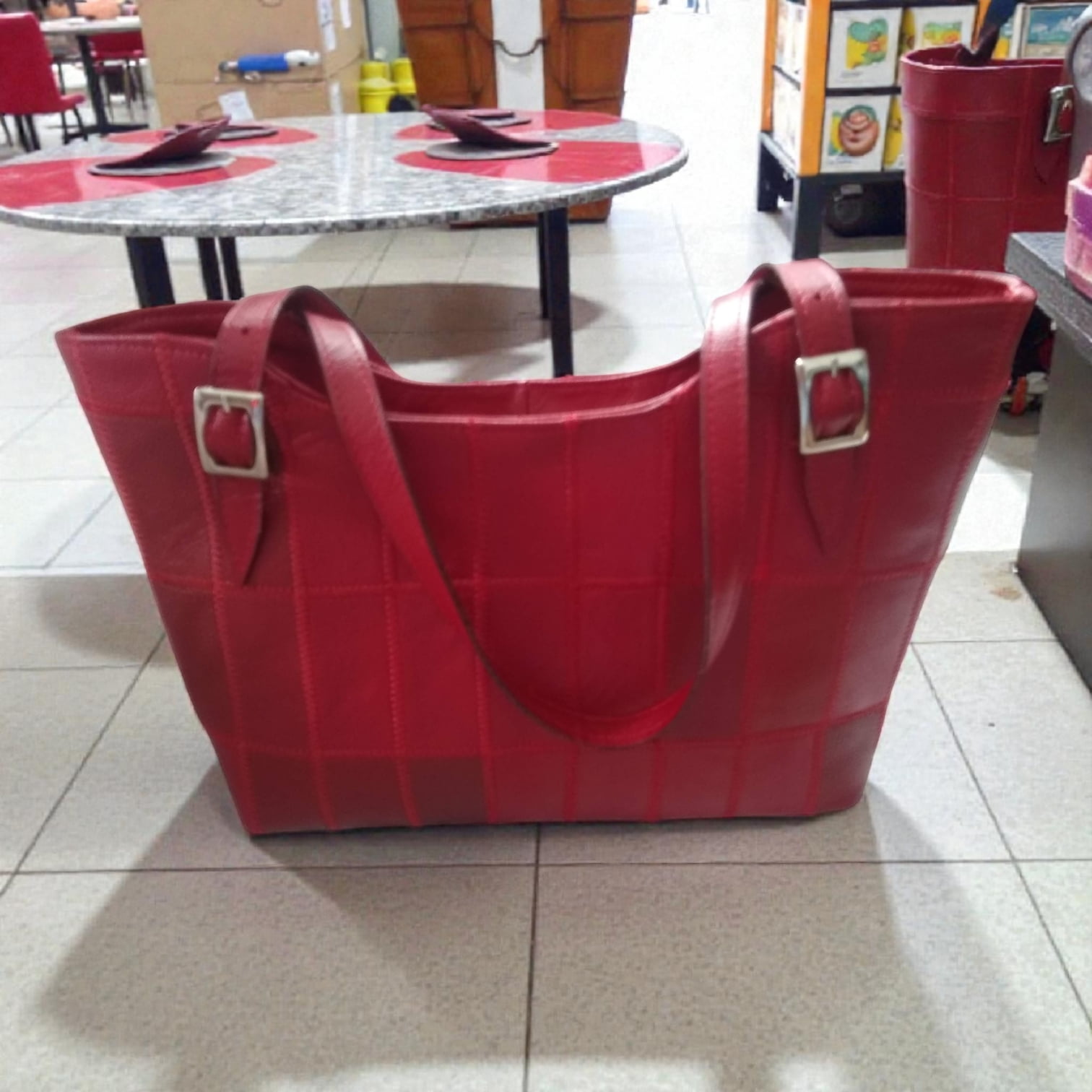 bolsa de couro legítimo patchwork vermelha