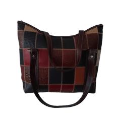 Bolsa de couro grande em patchwork