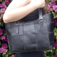 Bolsa de couro legítimo grande patchwork cor única